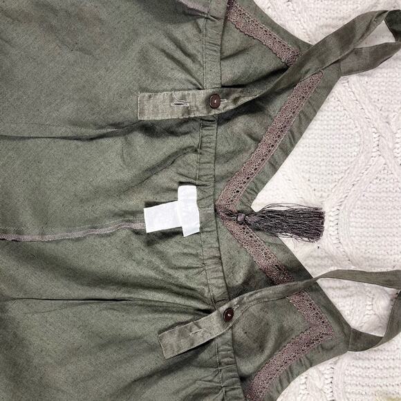 NWOT SOFT SURROUNDINGS |  Forest Green Linen & Silk Tassel Asymmetric Boho Top - Picture 10 of 14